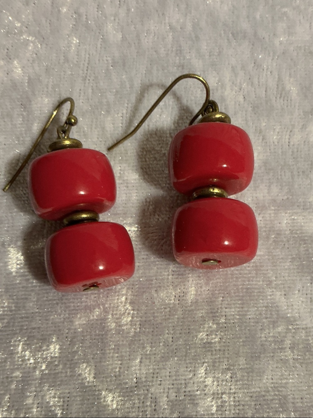 Red Bead Drop Earrings - Double Bead Design